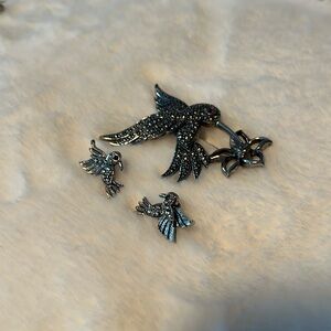 Marcasite Hummingbird Brooch&Earrings